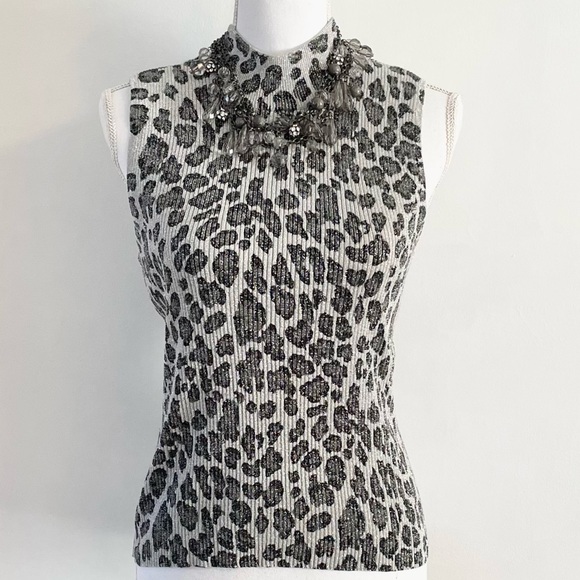 Women’s Gantos Sleeveless Ribbed Mock Neck Leopard Tank - Picture 5 of 11